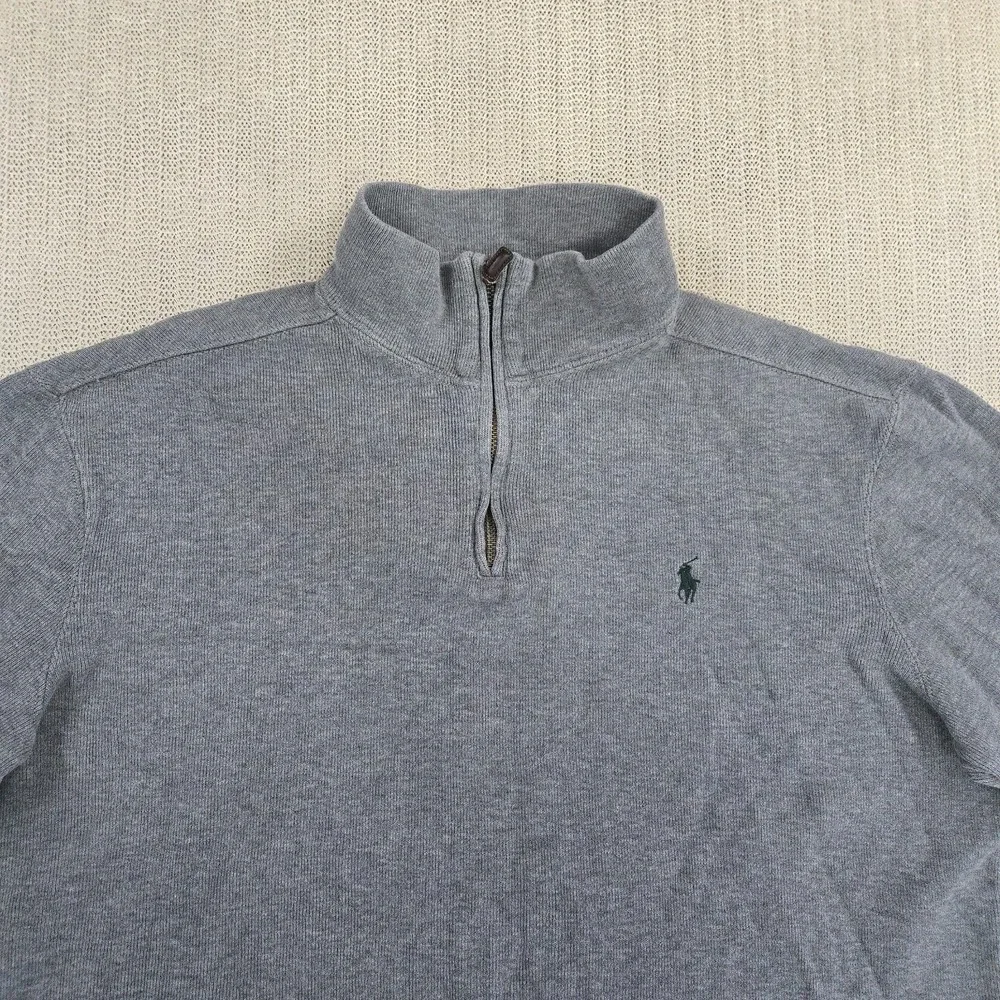 Polo Ralph Lauren Sweater Men Large Gray 1/4 Zip Mock‎ Neck Blue Pony Sweatshirt